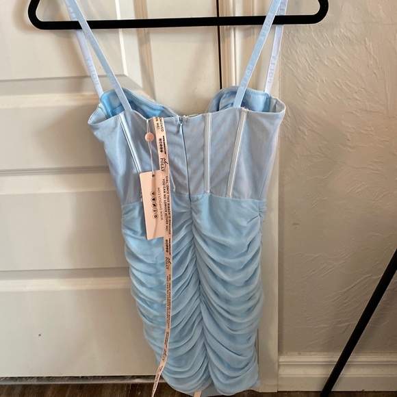 Oh Polly Blue Ruched Bodycon Mesh Corset dress, Size 6 - Picture 2 of 4